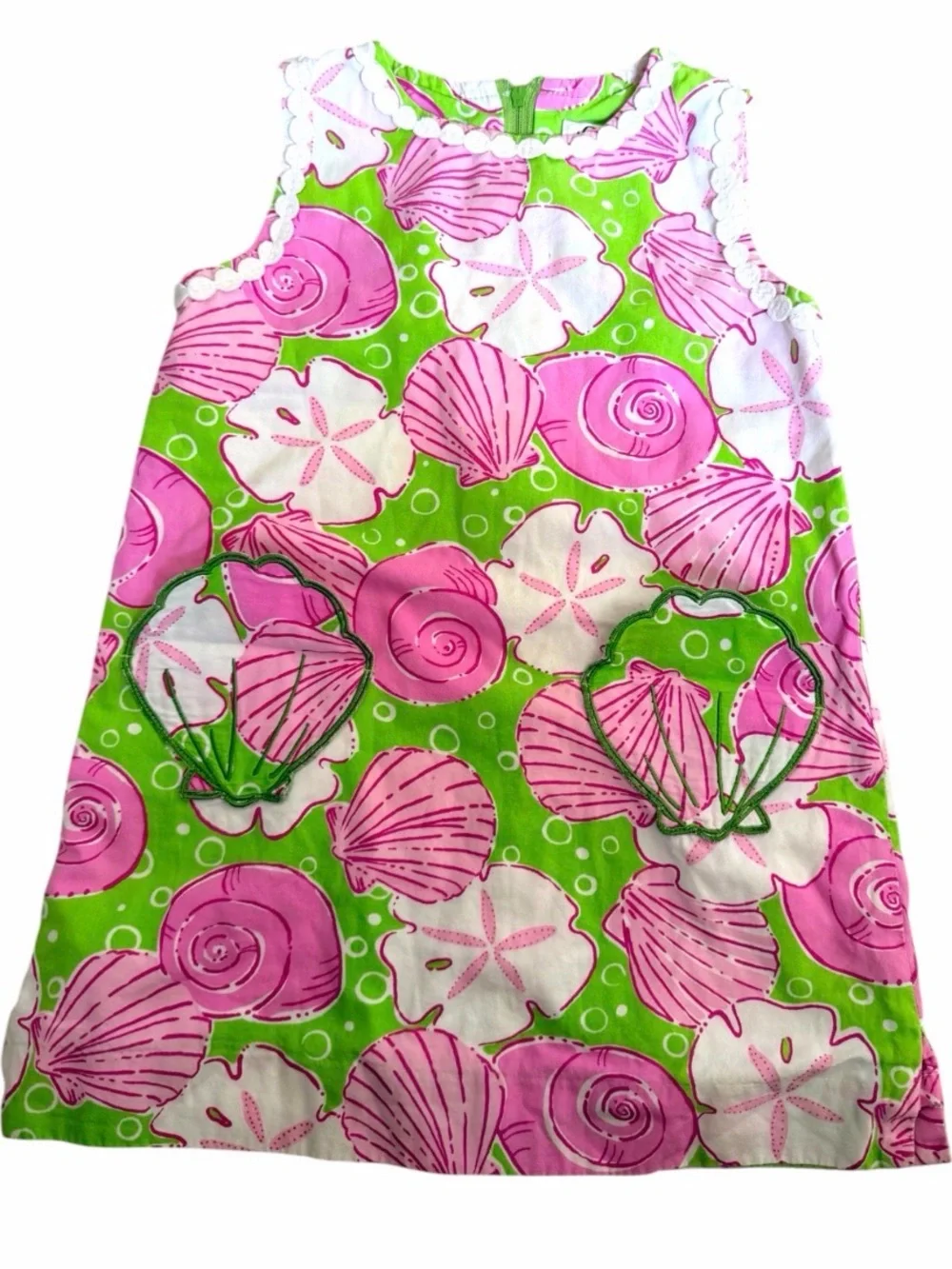 Lilly Pulitzer Green Dress with Pink and White Shell Print
